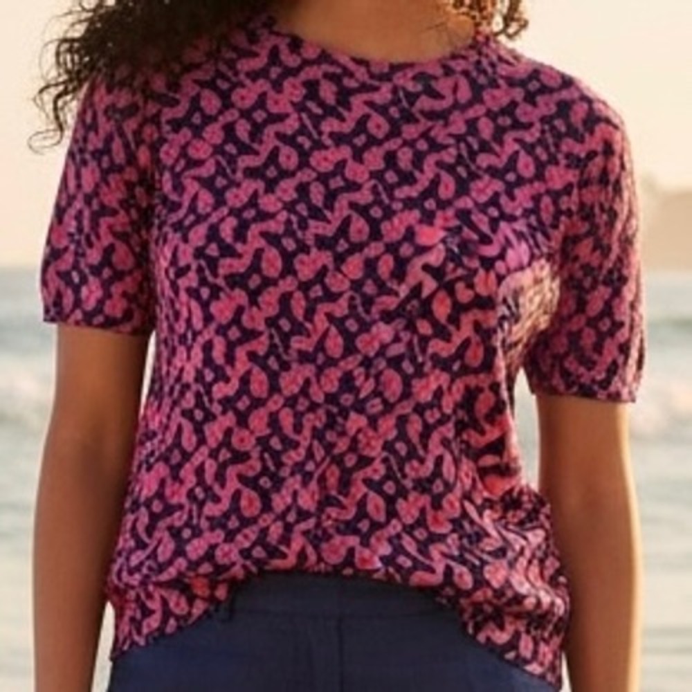 Jean-Pierre Klifa Paris English Garden Pink Navy Geometric Knit Top Small NWT